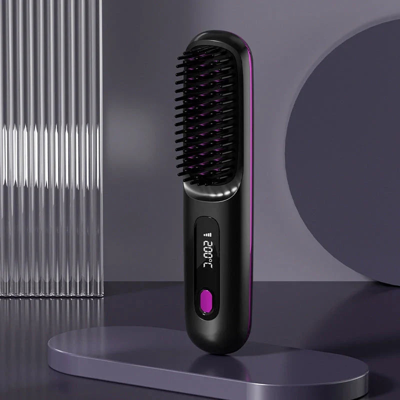 Cordless hair straightener brush with fast heating, long-lasting battery, and USB charging for effortless styling on-the-go