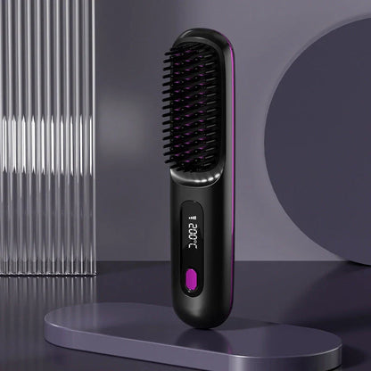 Cordless hair straightener brush with fast heating, long-lasting battery, and USB charging for effortless styling on-the-go