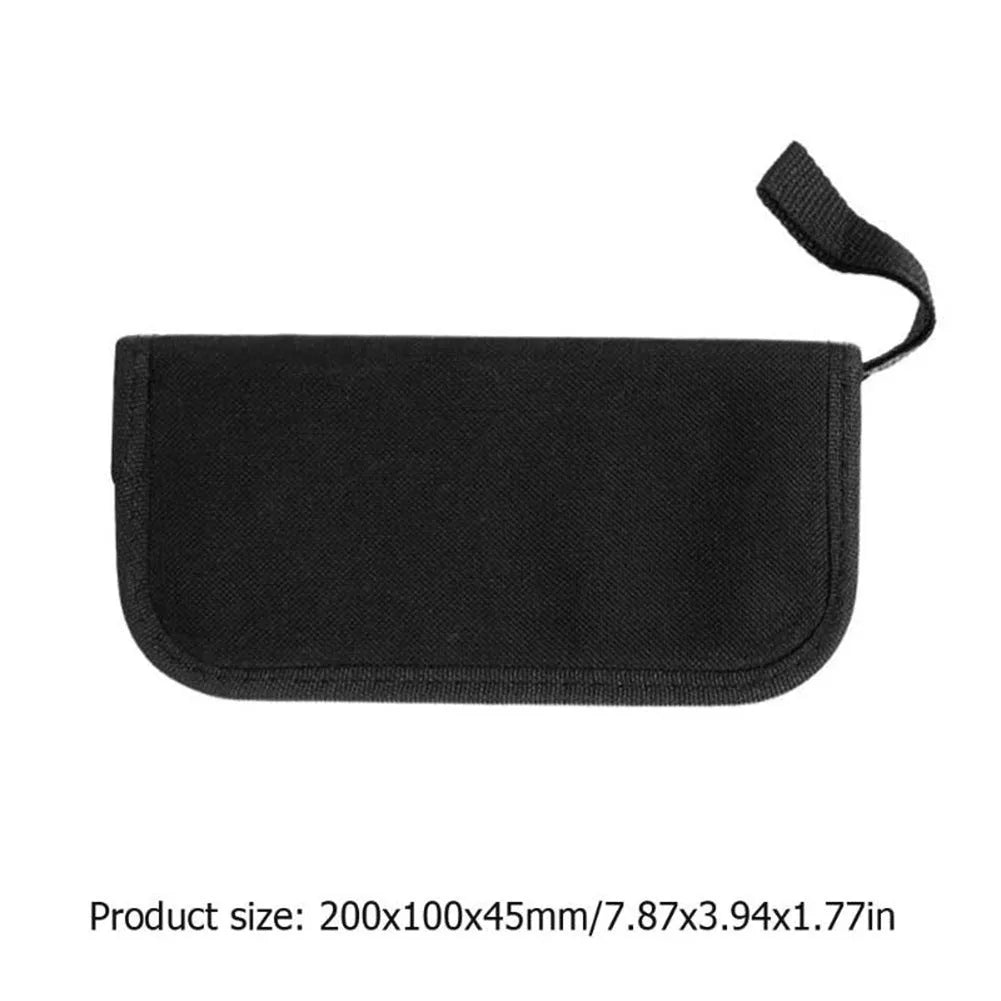 Black guitar repair kit case measuring 200x100x45mm containing metal and plastic tools for instrument maintenance
