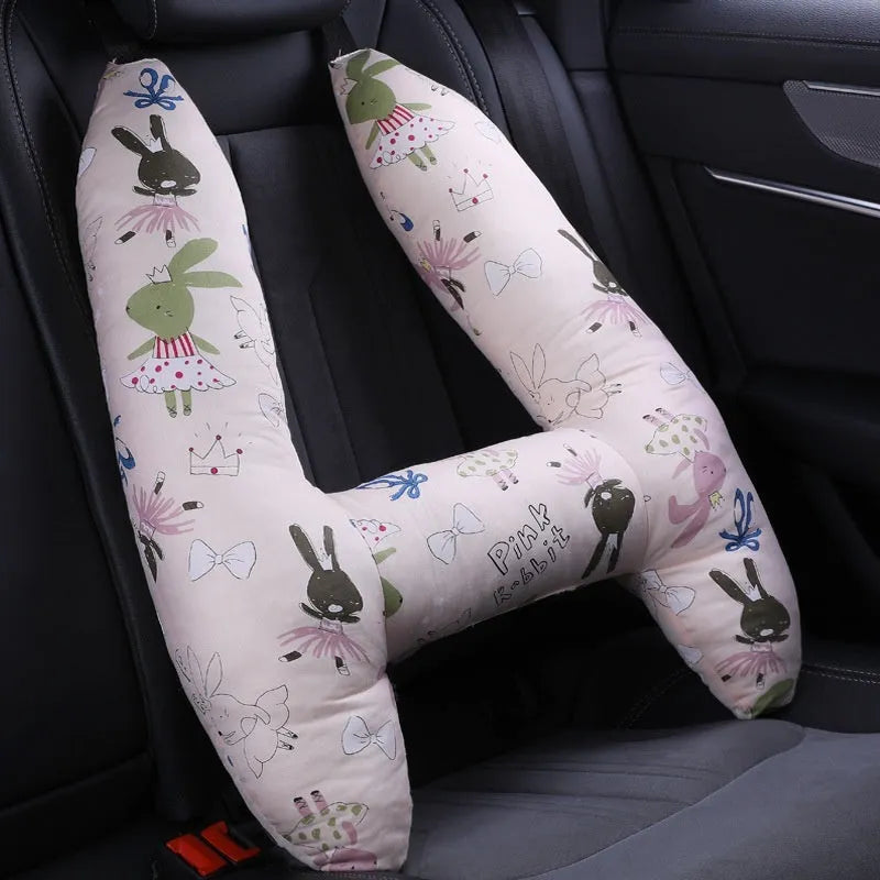 55x70cm car headrest pillow with floral skirt rabbit pattern and pearl cotton fill.