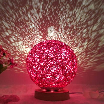 LED rattan table lamp with hand-knit linen shade in various colours