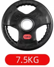 Three-hole rubber bag for gym weightlifting barbell, cast iron construction with rubber coating