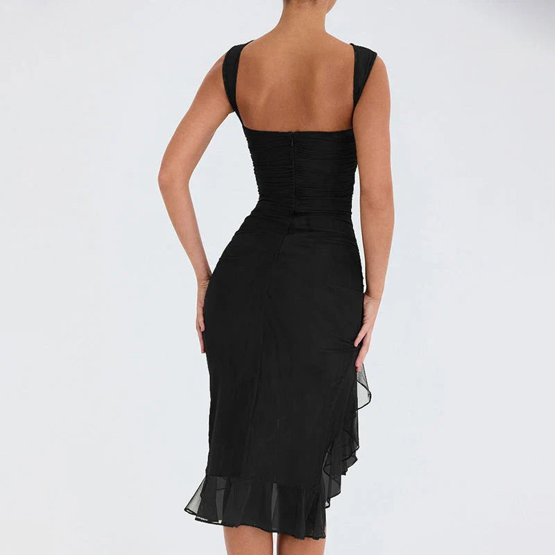 Chic sleeveless sheath dress in various colors, featuring a unique collage/splicing design and a form-fitting silhouette