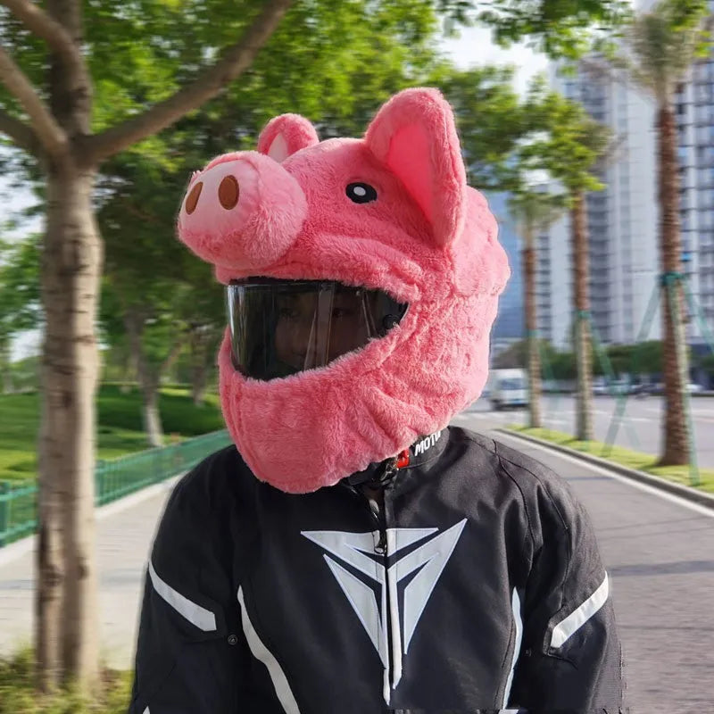 Pink pig cartoon plush helmet protective hood made from pv velvet cloth