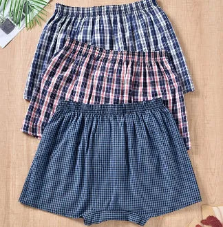 Men's loose boxer shorts in blue cotton, mid waist, plus size S-XL