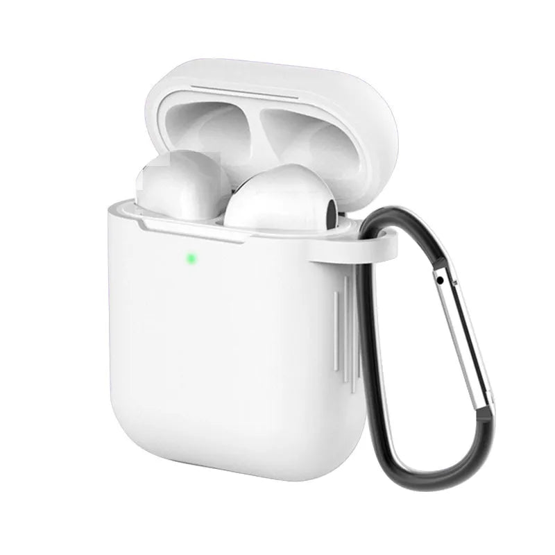Liquid silicone clamshell case for Apple AirPods 1st and 2nd generation, shown in navy blue colour.