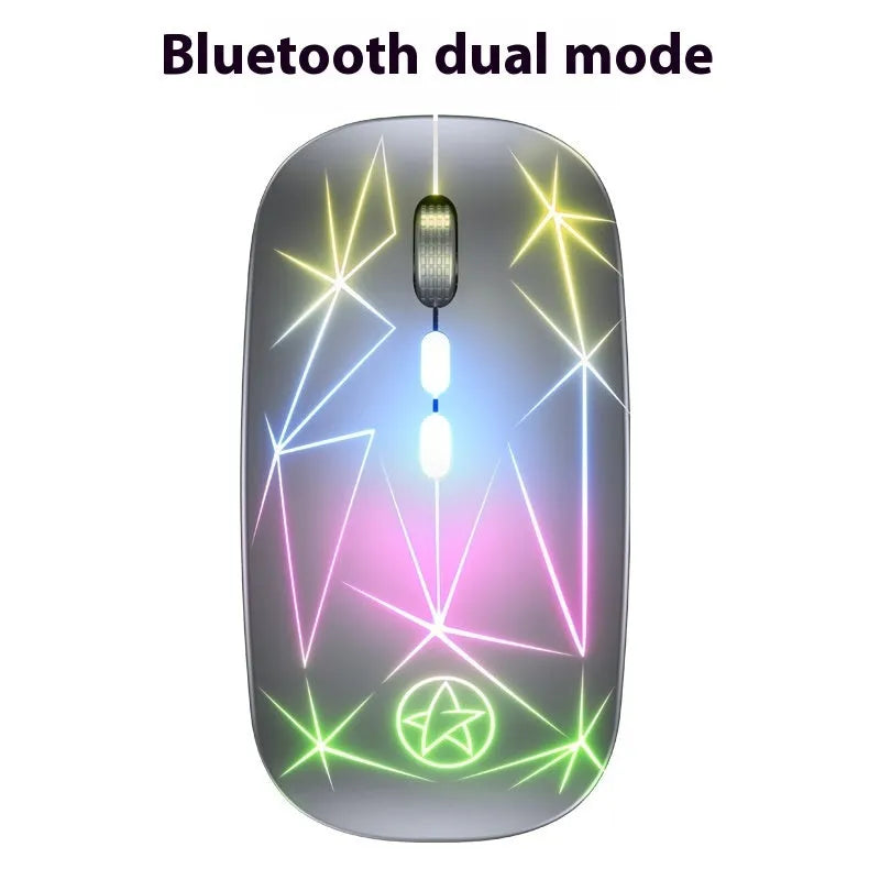Wireless dual-mode Bluetooth gaming mouse with metal roller in star black finish alongside charging cable