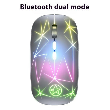 Wireless dual-mode Bluetooth gaming mouse with metal roller in star black finish alongside charging cable