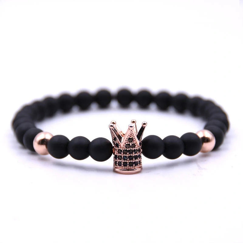 Elegant matte black copper bead bracelet with sparkling zircon inlays