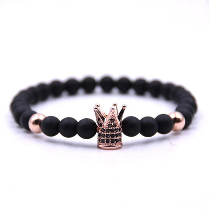 Elegant matte black copper bead bracelet with sparkling zircon inlays