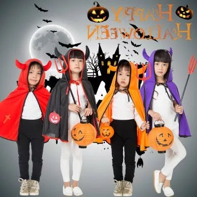 Children's Halloween costume in knitted polyester fabric, available in red, yellow, black, and purple