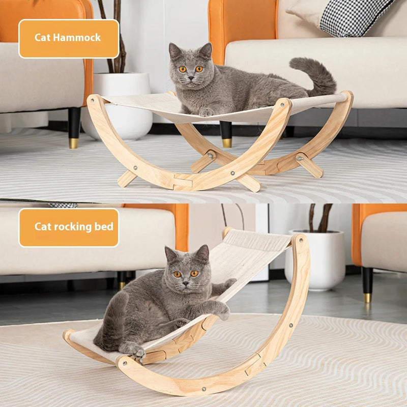 Solid wood cat shaker pet bed foldable cat nest hammock in canvas or plush styles measuring 55 x 41 x 22 cm for indoor cat furniture and feline resting places