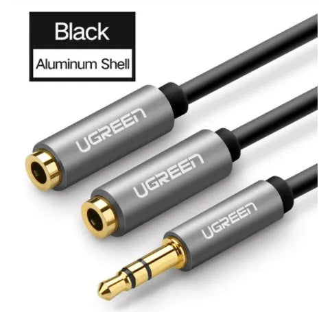 Short 20cm audio cable with gold-plated 3.5mm connectors in black, grey or white colour options
