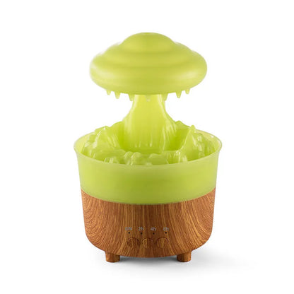 Wood grain white cloud-shaped humidifier with LED lights and water drip display