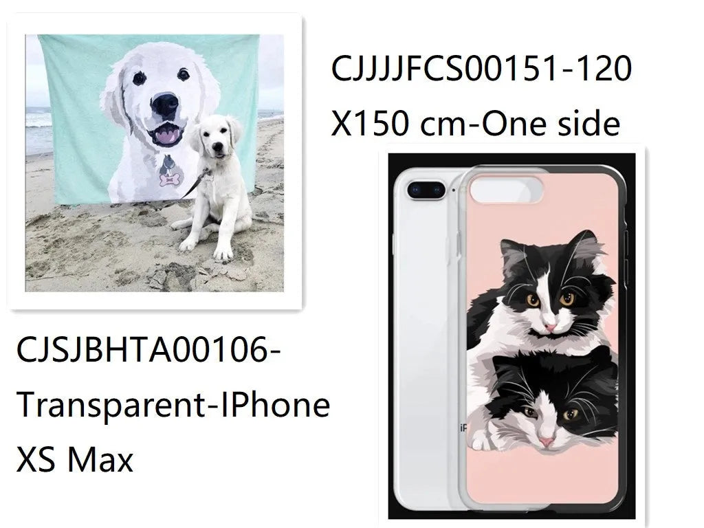 Custom flannel photo blanket and matching transparent phone case with personalised design.