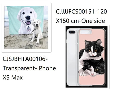 Custom flannel photo blanket and matching transparent phone case with personalised design.