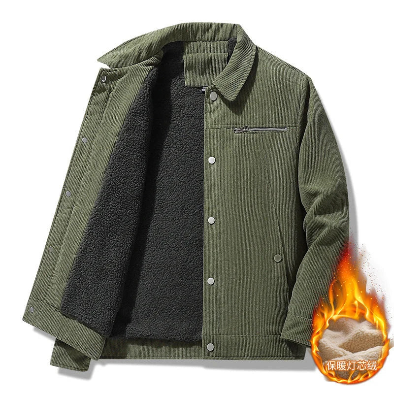 Retro slim corduroy jacket in gray, black, khaki, and army green with thick lapels