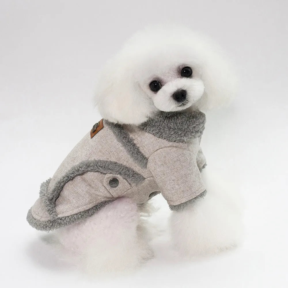 Velvet winter pet coat for small dogs and cats in dark grey or light brown, sizes S to XXL