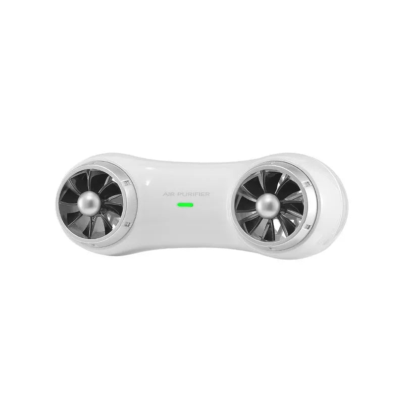 Compact black car anion air purifier with USB cable for formaldehyde removal and deodorising.