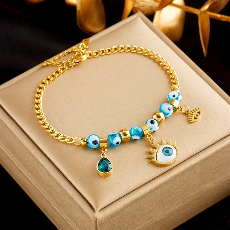 Gold plated stainless steel punk fashion bracelet for women, luxury jewellery with unique design