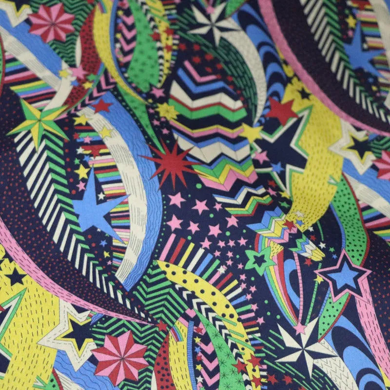 Blue cotton fabric with plant and flower digital printing, 145cm wide textile material