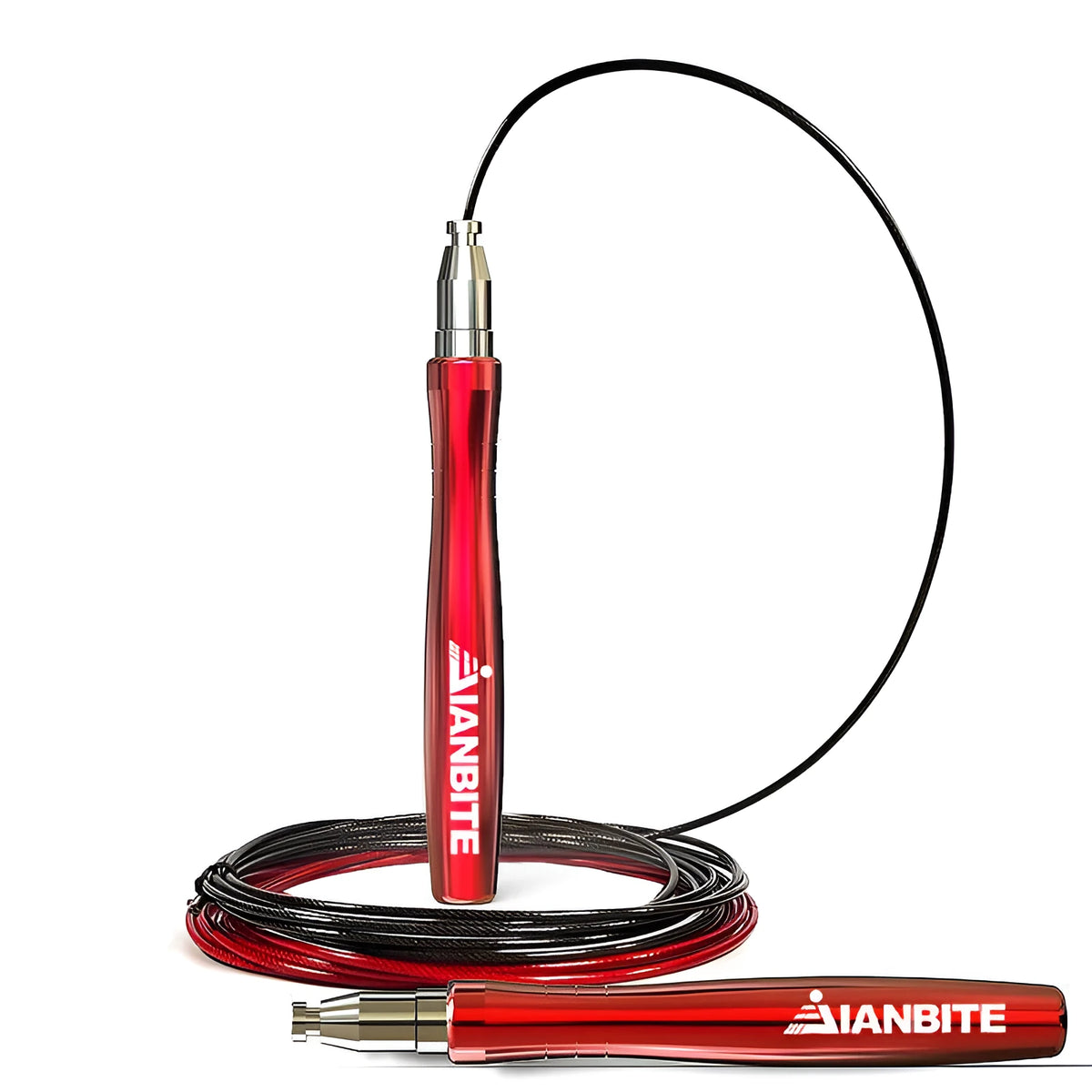 Sports skipping rope with aluminium alloy handles, PVC wire rope, 16mm handle, 2.5mm rope, 3m length, black blue or red.