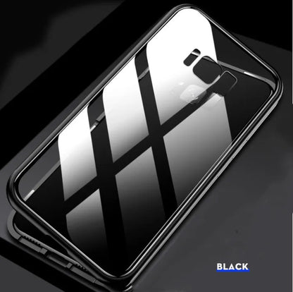 Anti-peeping magnetic clamshell phone case for Samsung Galaxy with double-sided glass protection in solid colour options