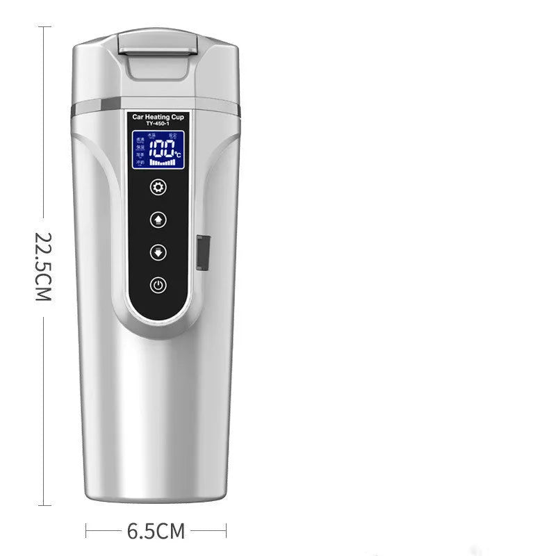 Black portable car electric heating cup with digital display and 400ml capacity