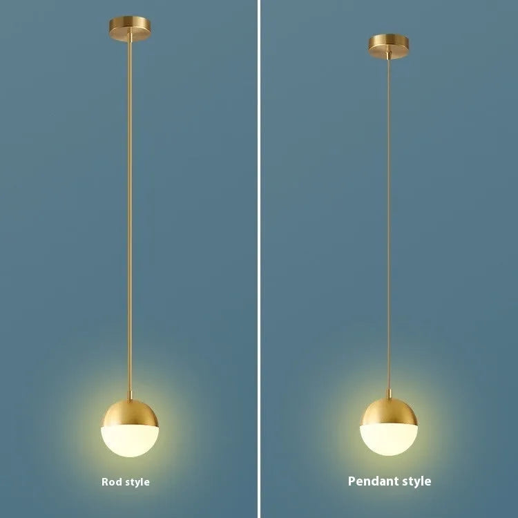 Nordic style hanging ceiling light with iron and glass build and 15cm gold hanging wire for bedroom or bedside use