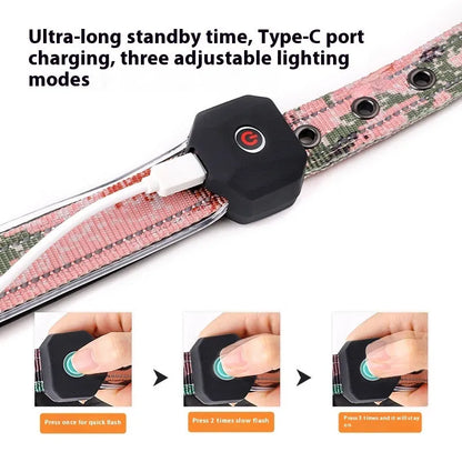 Blue and green plaid LED dog collar with USB charging port and reflective safety stripes