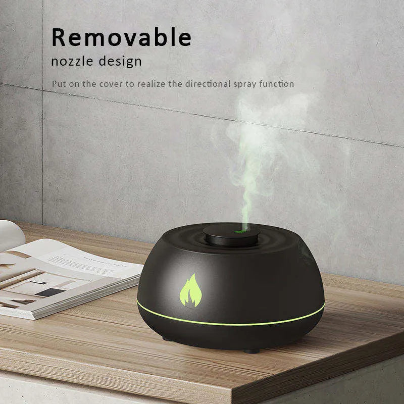 Black flame humidifier aromatherapy diffuser with LED lighting effect and USB cable