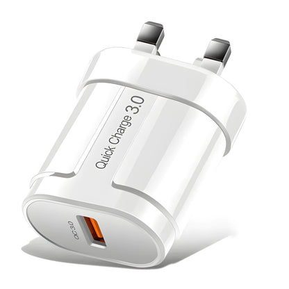 White and black USB mobile phone chargers with compact rectangular ABS plastic housings