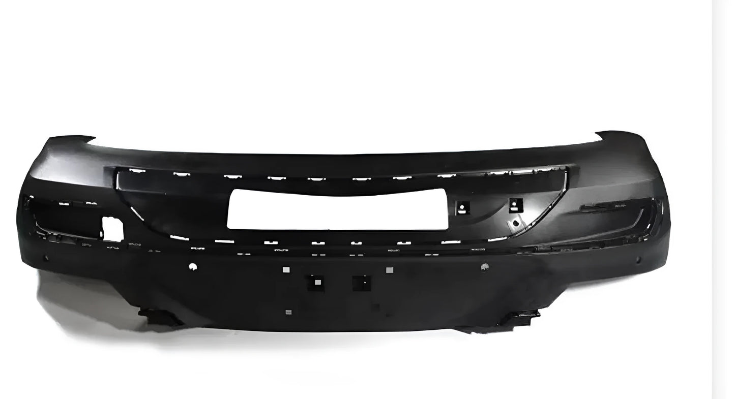 Black plastic automotive replacement bumper panel for car body repair