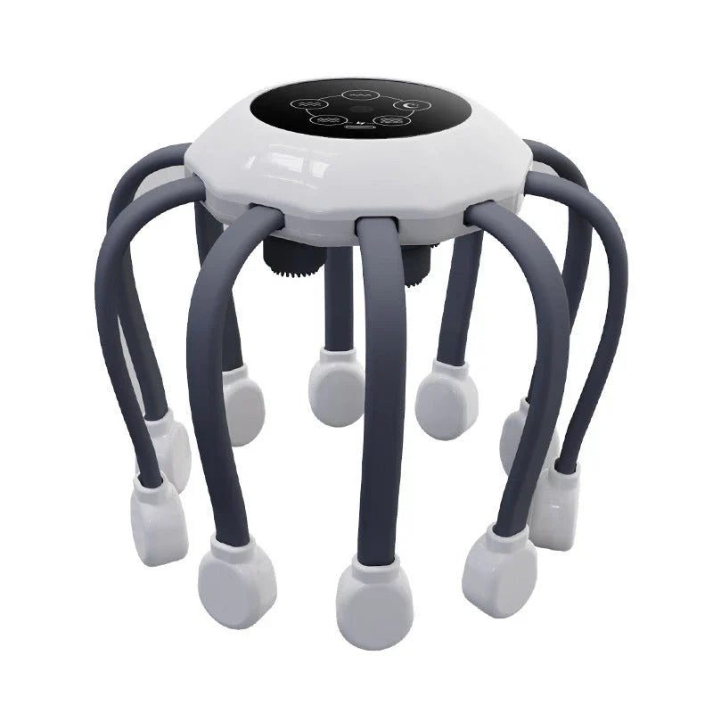 Soothing Octopus Head Massager with 14 independent massage heads and 5 customizable massage modes for targeted tension relief and relaxation