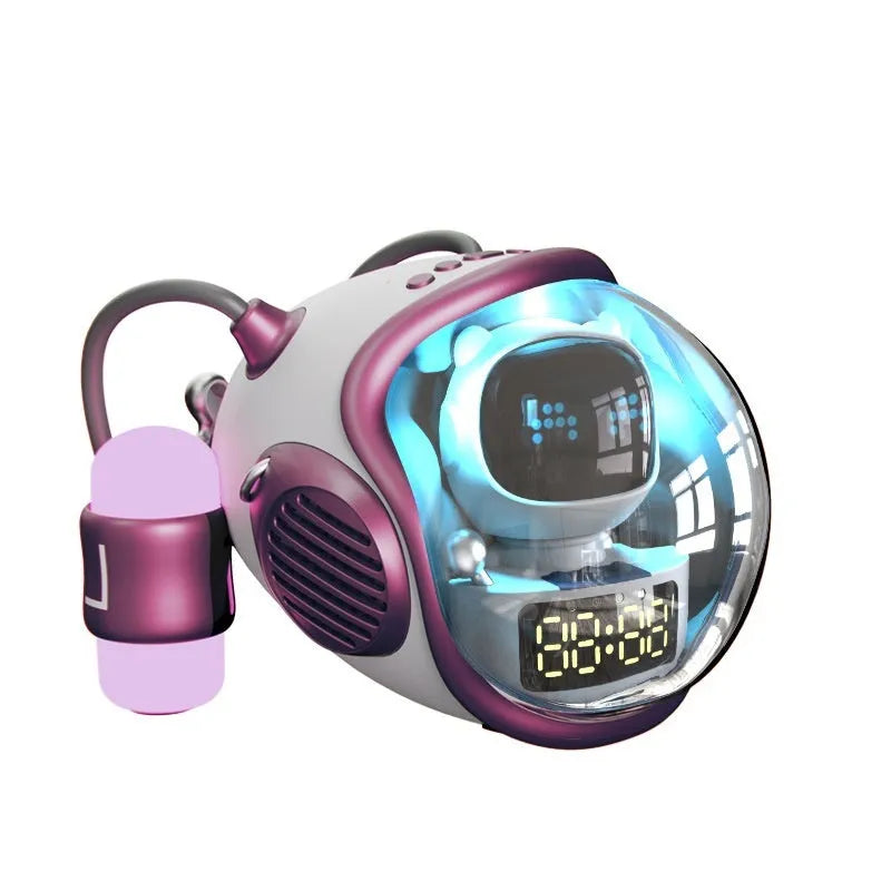M60 spaceship Bluetooth speaker in white or pink with AI voice conversation and rhythm ambience light