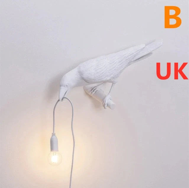Creative Auspicious Bird Resin Wall Lamp Decoration in white or black