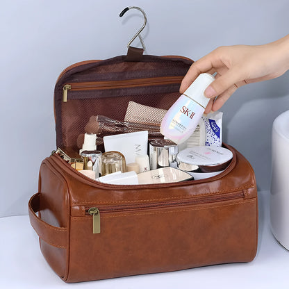 Large capacity waterproof cosmetic bag in PU leather or Oxford cloth with retro styling