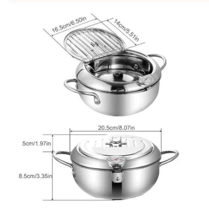 Stainless Steel Telescopic Frying Basket with Removable Thermometer for Precise Temperature Control and Easy Frying