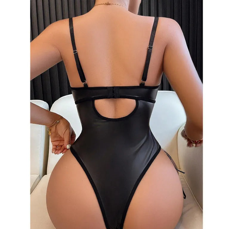Women's sexy push-up lingerie one-piece suit in polyester fibre with adjustable straps, available in black, red, rose red, dark blue, purple, dark green, blue and wine red colours in Asian sizes S, M, L and XL.