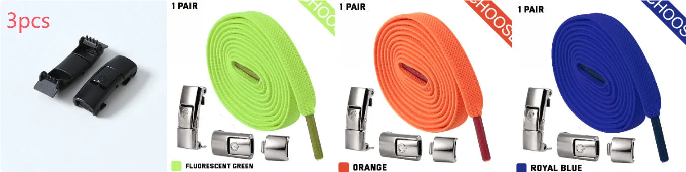 Press lock elastic shoelace with 8mm widened flat profile in assorted colours.