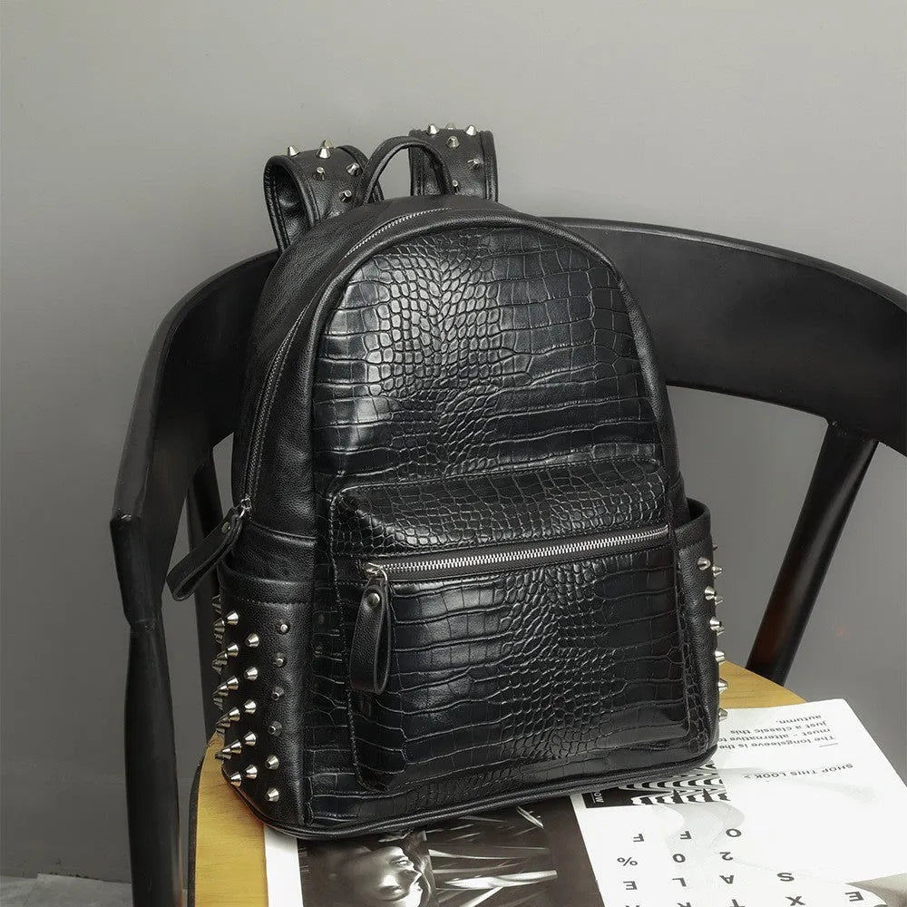 Black waterproof PU computer bag with 36-55L capacity and oil wax leather detailing