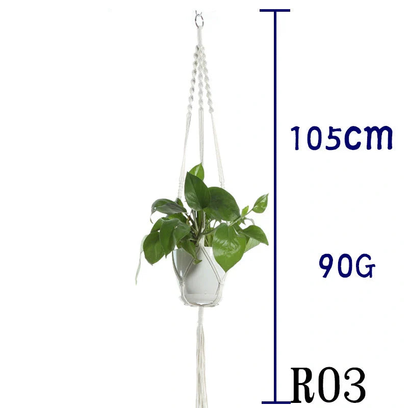 Handmade beige cotton rope indoor plant hanger basket for stylish home decor