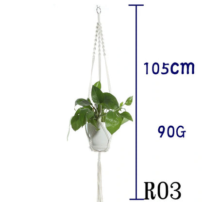 Handmade beige cotton rope indoor plant hanger basket for stylish home decor