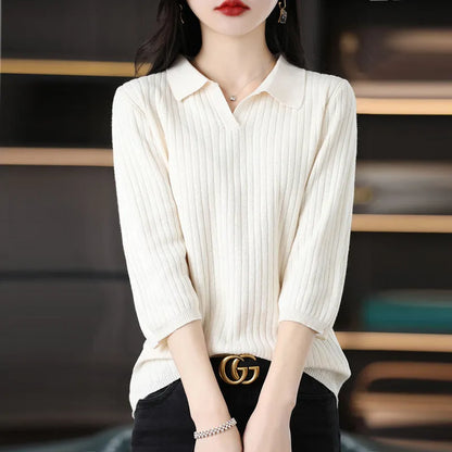 Women's loose slimming inner sweater with stripe pattern, long sleeves and pullover style, sizes S-2XL