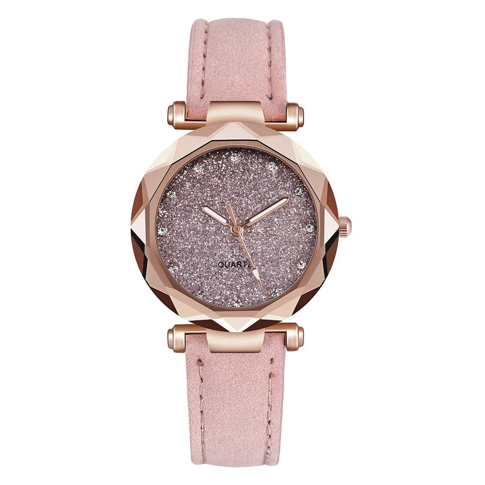 Starry Watch with Sleek Alloy Case, Plexiglass Mirror, and Imitation Leather Strap in Vibrant Color Options
