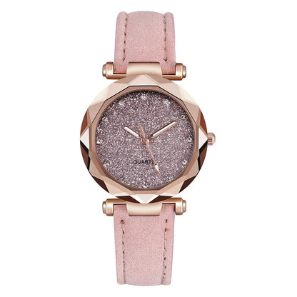 Starry Watch with Sleek Alloy Case, Plexiglass Mirror, and Imitation Leather Strap in Vibrant Color Options