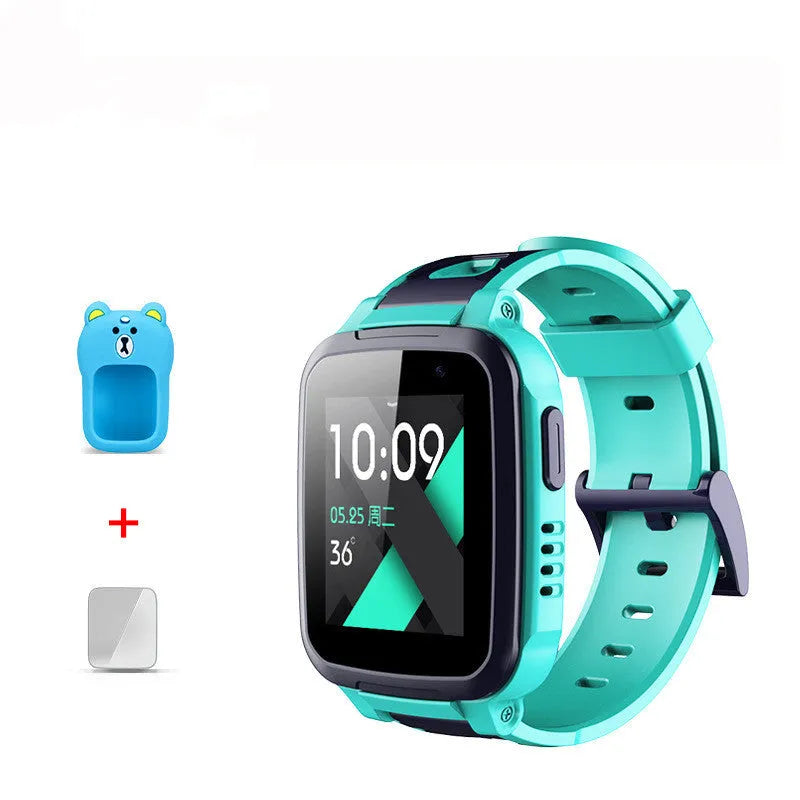 360 SE5 blue children's phone watch with stainless steel wristband shown on wrist