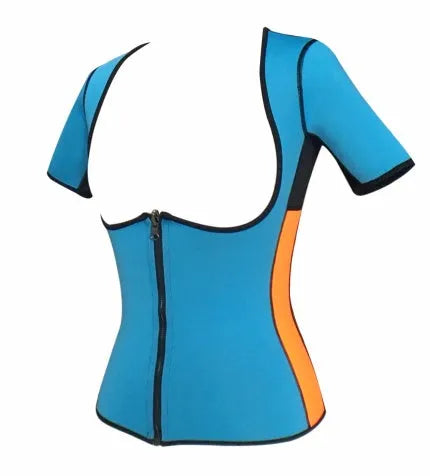 Women's sports shapewear body corset in neoprene and nylon, available in blue black, pink black, orange black, sizes S to 5XL