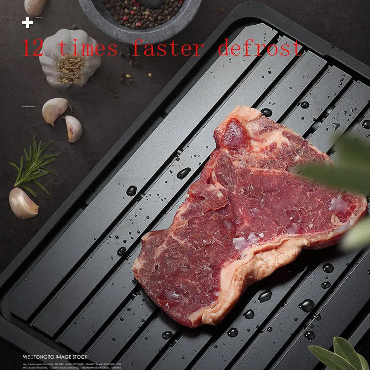Quick defrost tray with drip tray, silicone and aluminium alloy thawing plate for frozen food
