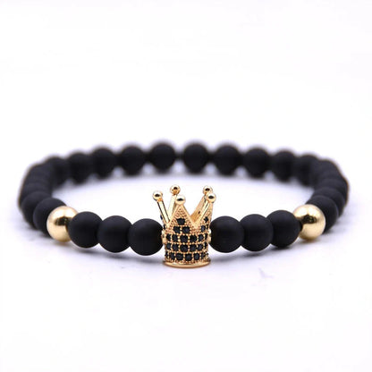 Elegant matte black copper bead bracelet with sparkling zircon inlays